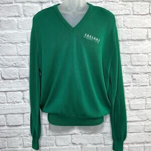 Vintage Mens Size L Green V-Neck Sweater Caesars Palace Casino Atlantic City